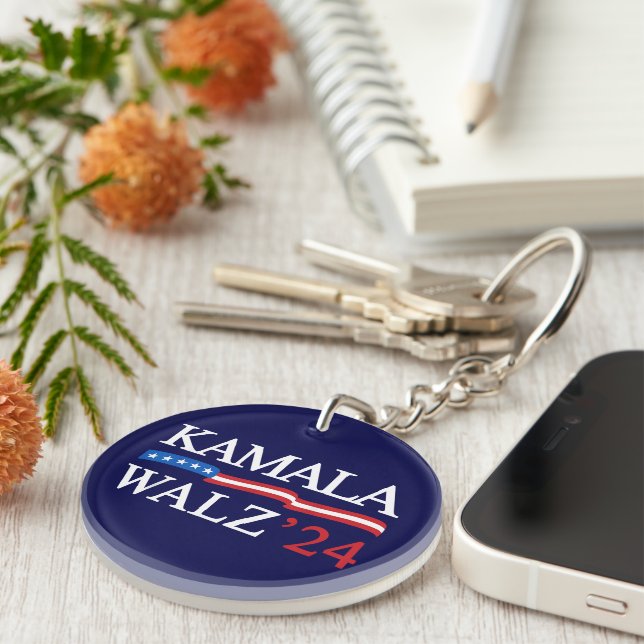 Kamala Harris Walz 2024 Obviously Blue Key Ring (Front Right)