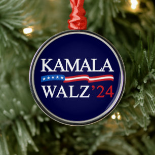 Kamala Harris Walz 2024 Obviously Blue Metal Ornament