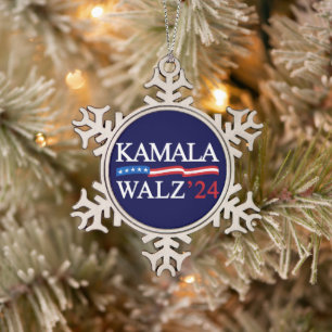 Kamala Harris Walz 2024 Obviously Blue Snowflake Pewter Christmas Ornament