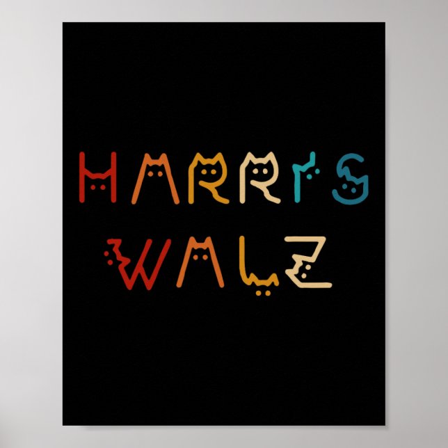 Kamala Harris Walz Waltz 2024 Cat Lettering Positi Poster (Front)
