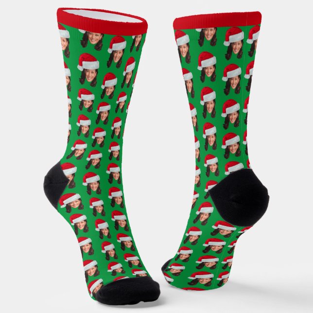 Kamala Harris with Christmas Santa Hat - red green Socks (Angled)