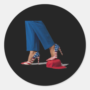 Kamala Harris With High Heels Stepping On Red Hat Classic Round Sticker