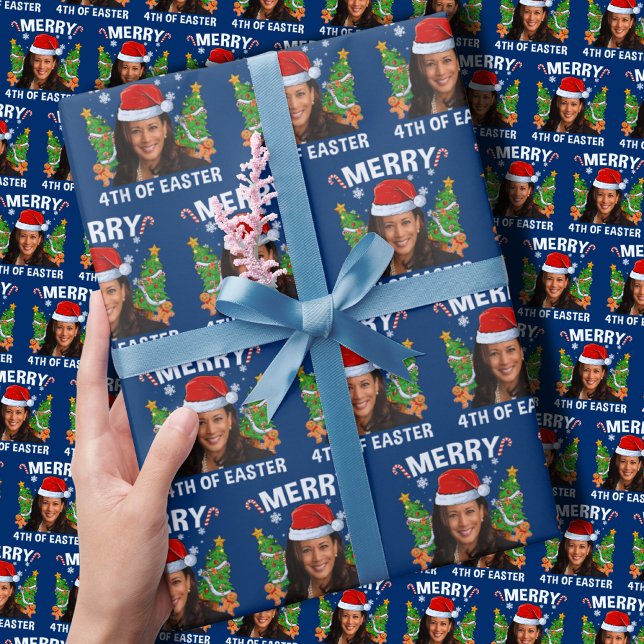 Kamala Harris Xsmas Santa Hat Merry 4th Of Easter Wrapping Paper (Creator Uploaded)
