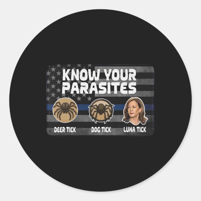 Kamala Know Your Parasites Deer Tick Dog Tick Luna Classic Round Sticker (Front)