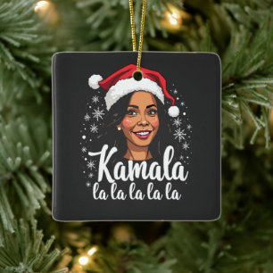 Kamala La La La Kamala Harris Christmas Santa  Ceramic Ornament