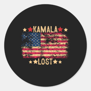 Kamala Lost 2024 Election Usa Flag Trump Won 47th  Classic Round Sticker