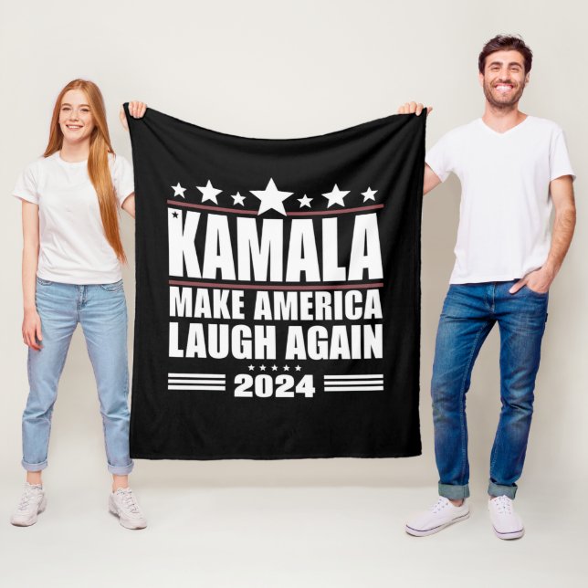 Kamala Make America Laugh Again American Flag 2024 Fleece Blanket (In Situ)