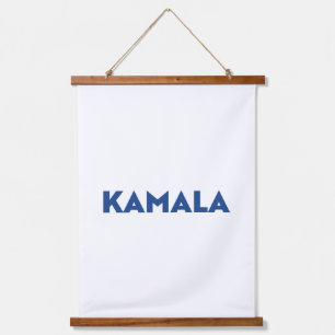 Kamala minimalist modern typography blue white hanging tapestry