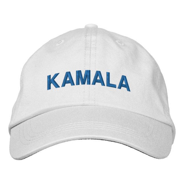 Kamala modern blue typography custom embroidered hat (Front)