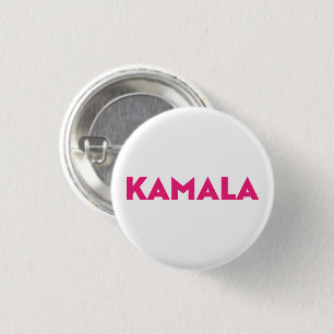 kamala modern bold typography hot pink and white 3 cm round badge