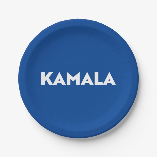 Kamala modern bold typography minimalist blue paper plate (Front)