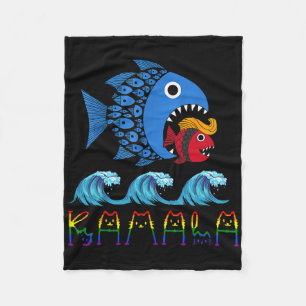 Kamala Over Trump Blue Wave Big Fish Eats Small Fi Fleece Blanket