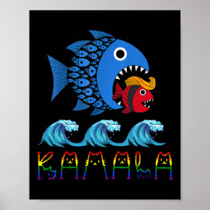 Kamala Over Trump Blue Wave Big Fish Eats Small Fi Poster
