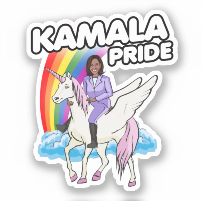 KAMALA PRIDE UNICORN AND RAINBOW STICKER (Front)