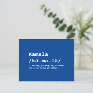Kamala pronunciation definition typewriter blue postcard