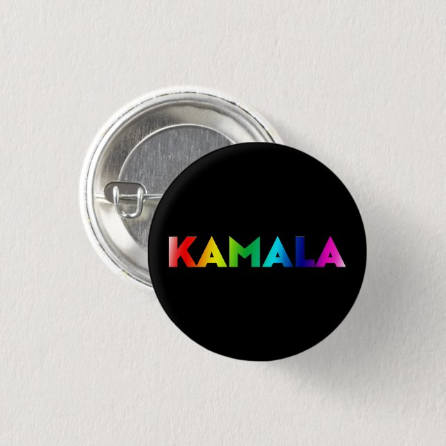 Kamala rainbow gradient modern typography black 3 cm round badge (Front & Back)