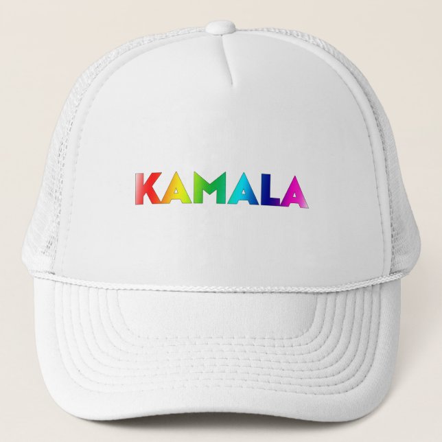 kamala rainbow gradient typography modern pride trucker hat (Front)