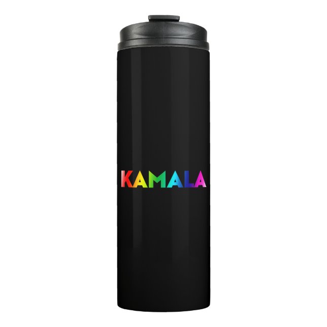 kamala rainbow gradient typography pride black thermal tumbler (Front)