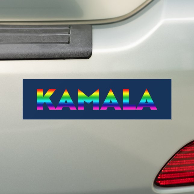Kamala rainbow typography lgbt gay pride navy bumper sticker (On Car)