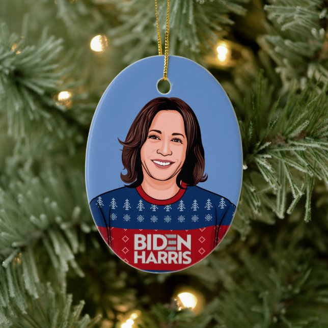 Kamala Ugly Sweater Biden Harris Ceramic Ornament (Tree)