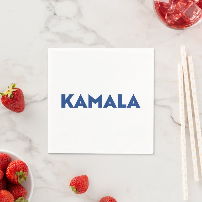 Kamala white and blue modern bold typography napkin (Insitu)