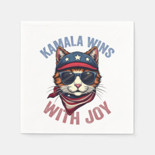 Kamala Wins with Joy Harris Walz Cat lady Election Napkin