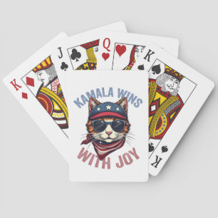 Kamala Wins with Joy Harris Walz Cat lady Election Playing Cards