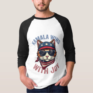 Kamala Wins with Joy Harris Walz Cat lady Election T-Shirt