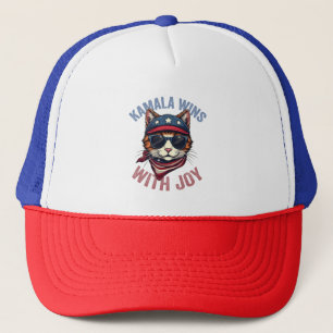 Kamala Wins with Joy Harris Walz Cat lady Election Trucker Hat