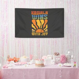 Kamala Wins with Joy Retro Boho Harris Walz Banner