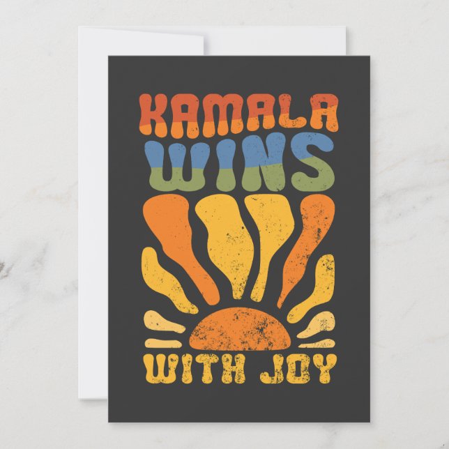 Kamala Wins with Joy Retro Boho Harris Walz  Invitation (Front)