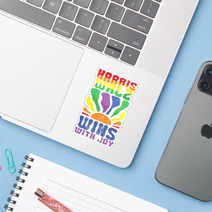 Kamala Wins with Joy Retro Boho Harris Walz LGBT  