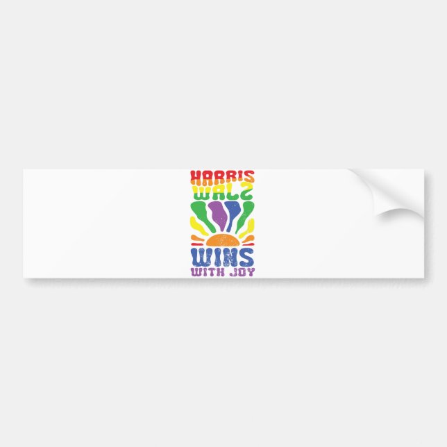 Kamala Wins with Joy Retro Boho Harris Walz LGBT   Bumper Sticker (Front)