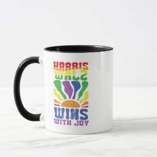 Kamala Wins with Joy Retro Boho Harris Walz LGBT   Mug