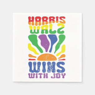 Kamala Wins with Joy Retro Boho Harris Walz LGBT Napkin
