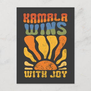 Kamala Wins with Joy Retro Boho Harris Walz  Postcard