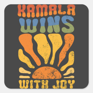 Kamala Wins with Joy Retro Boho Harris Walz  Square Sticker