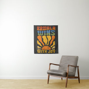 Kamala Wins with Joy Retro Boho Harris Walz Tapestry