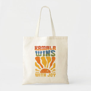 Kamala Wins with Joy Retro Boho Harris Walz Tote Bag