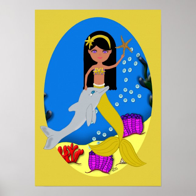 Kamaria the Golden Mermaid and Dolphin Poster (Front)