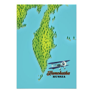 Kamchatka Peninsula Russia travel map. Photo Print
