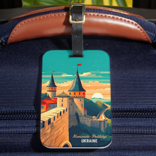 Kamianets Podilskyi Vintage Travel Art Luggage Tag (Front Insitu 2)