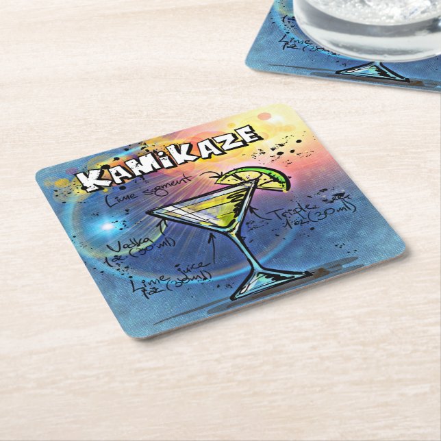 Kamikaze Cocktail (#3 of 12 Drink Recipe Sets) Square Paper Coaster (Angled)