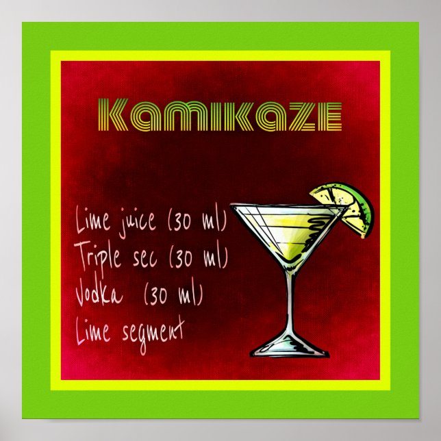 Kamikaze Drink Cocktail Recipe Poster (Front)