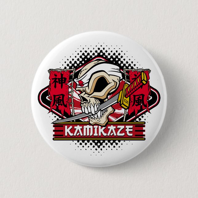 Kamikaze Skull With Japanese Sword 6 Cm Round Badge (Front)
