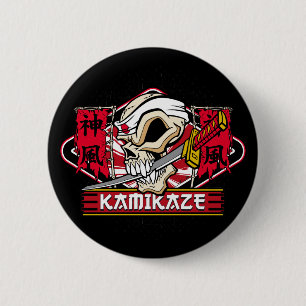 Kamikaze Skull With Japanese Sword 6 Cm Round Badge