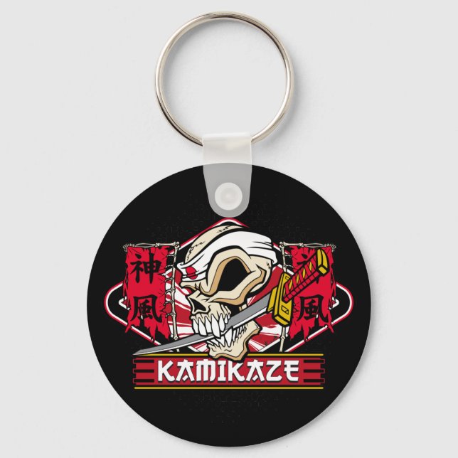 Kamikaze Skull With Japanese Sword Key Ring (Front)