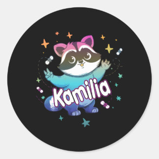 Kamilia Adorable Name With A Racoon Classic Round Sticker