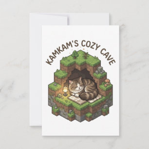 KAMKAM's Cosy Cave Sleeping Voxel Cat Art Thank You Card