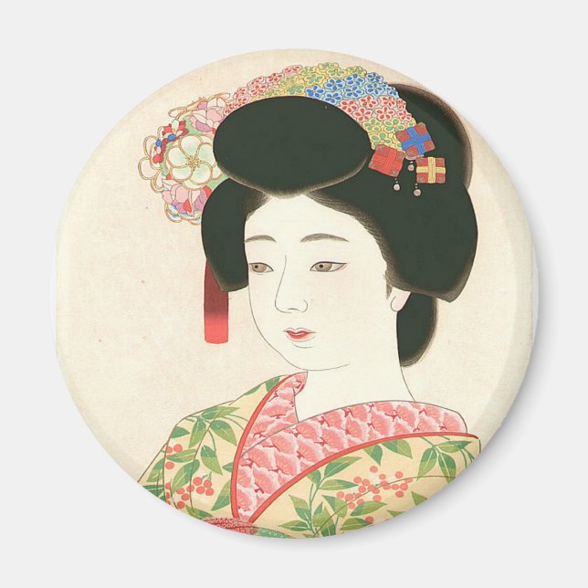 Kamoshita, Maiko Japanese Woodblock Print Magnet (Front)
